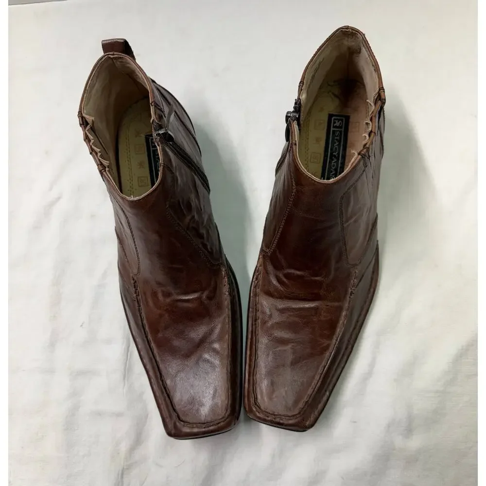 Stacy Adams Men’s Square Toe Ankle zipper Brown Chelsea Boots Size 9M